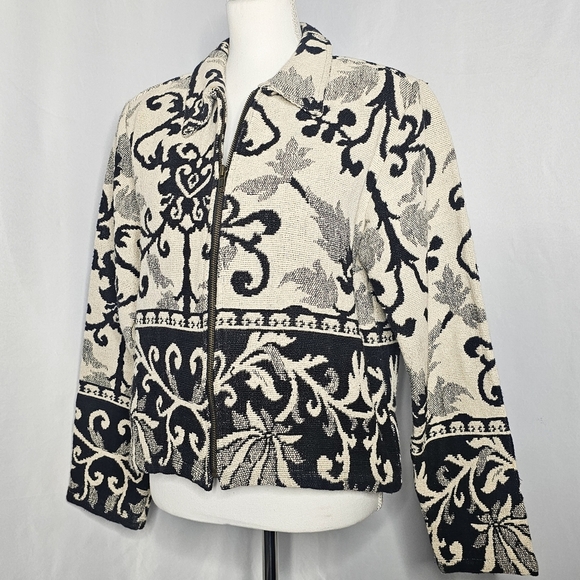 Vintage Black And White Tapestry Zip-Up Jacket - Picture 1 of 5